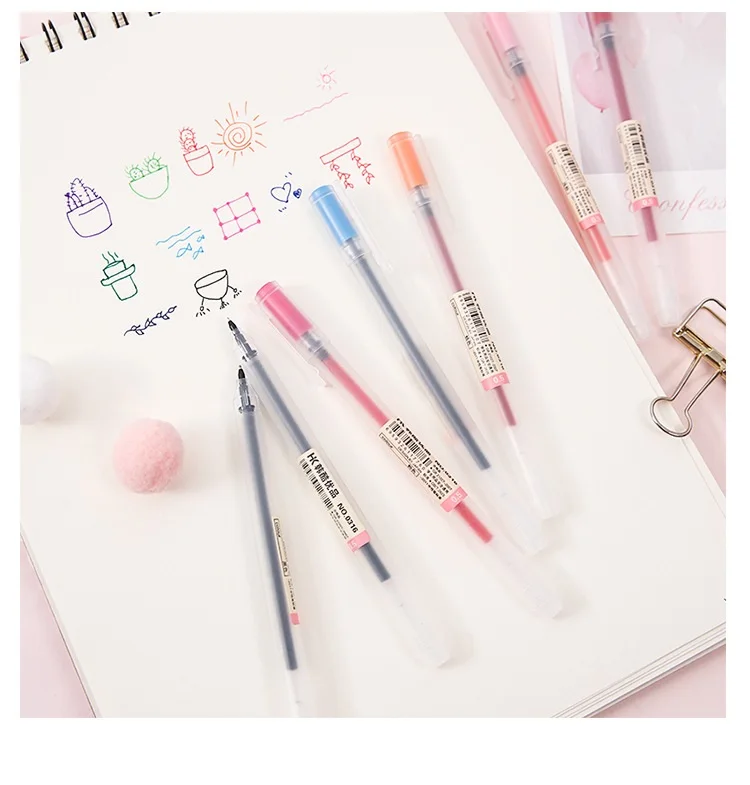 12 с цветным рисунком набор ручек Прозрачный матовый баррель 0,5 мм шариковый маркер для рисования линий Письменные ручки канцелярские подарки для школы и офиса A6808