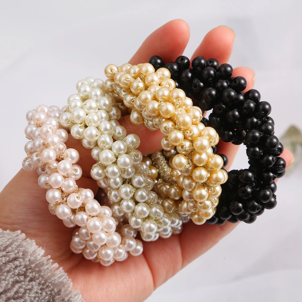 4 Colors Woman Elegant Pearl Hair Ties Beads Elastic Band Girls Scrunchies Rubber Bands Ponytail Holders Accessories |