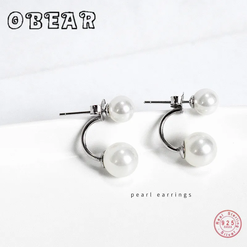 OBEAR Sweet Shell Pearl Earrings for Women 100% 925 Sterling Silver Jewelry Korean Style Fashionable Ear Studs Girl Gift | Украшения и