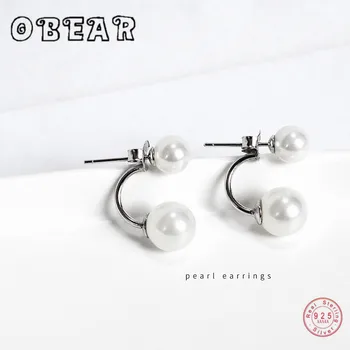 

OBEAR Sweet Shell Pearl Earrings for Women 100% 925 Sterling Silver Jewelry Korean Style Fashionable Ear Studs Girl Gift Jewelry