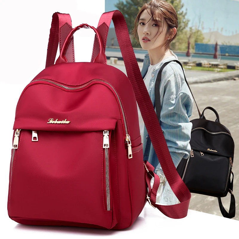 womens red leather backpack