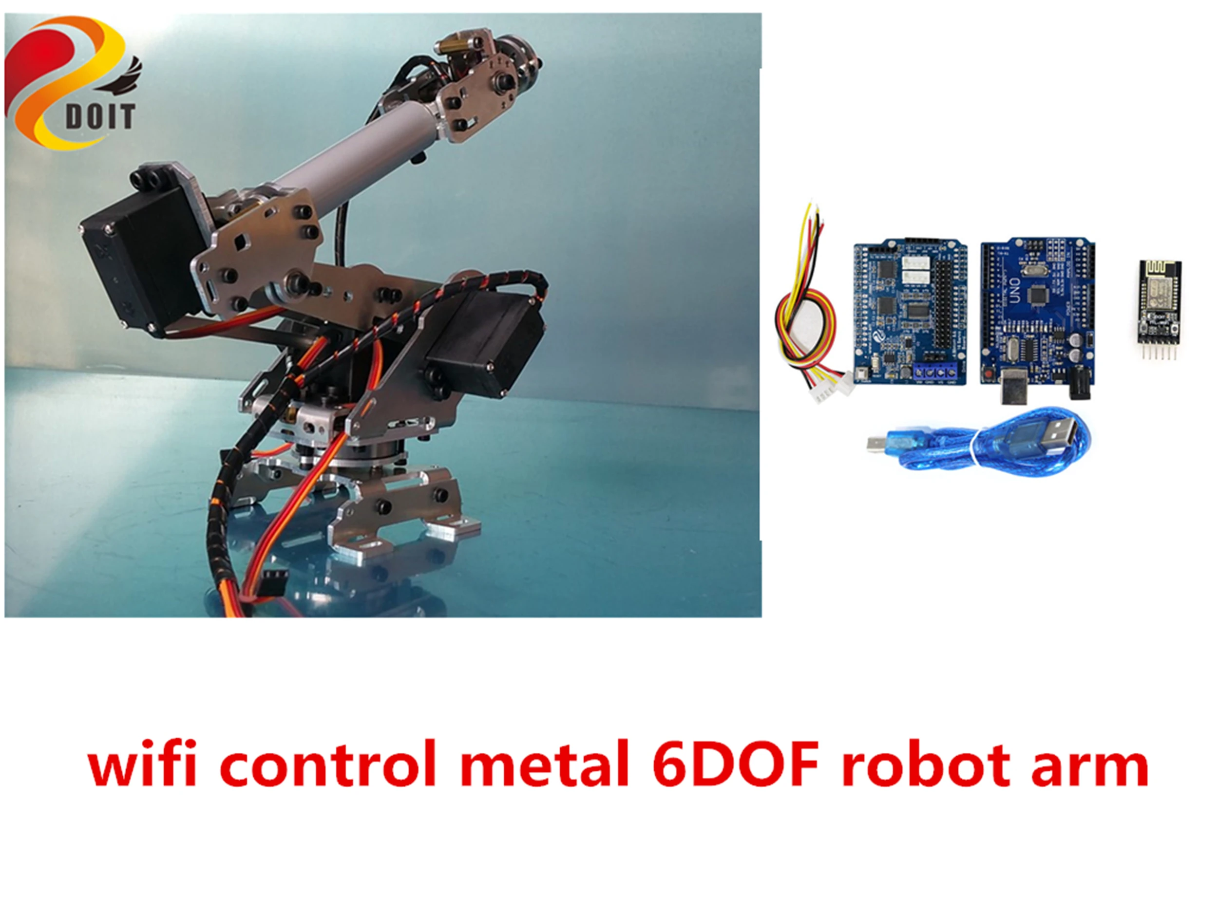 

SZDOIT WIFI/Bluetooth Control Metal 6-Axis Robot Arm With Servos 6DOF RC Robotic Educational DIY For Arduino