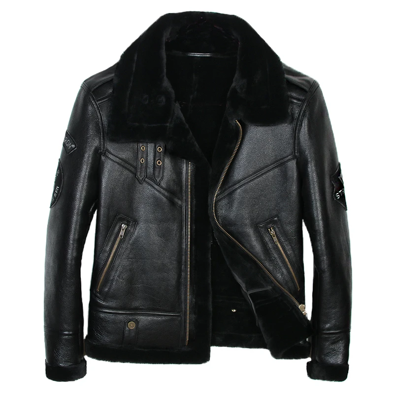 

Leather Jacket Men Sheep Shearing Real Fur Coat Natural Wool Coat for Mens Clothing Winter Jacket Jaqueta De Couro PM-4 YY761