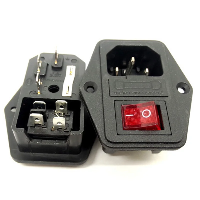 Черный CE медь 10A 250V IEC320 C13 C14 винт панель цепочка из нескольких розеток с предохранителем трубка переменного тока розетка с 4p включения выключения света