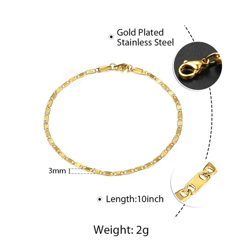 Link Chain Anklet for Women Unisex Stainless Steel Rope Figaro Curb Link Leg Chain Bracelets Summer Jewelry 10inch KAM01B