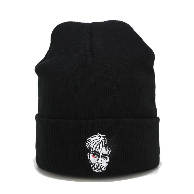 Стиль Мужская Рэп певица XXXTentacion шапочка зимняя теплая вязаная вышивка хип-хоп шапка для фанатов