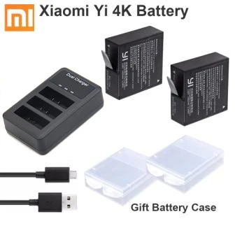 2BatteryAndCharger Оригинальные AZ16-1 батареи для Xiaomi YI lite 2 Yi 4K 4k+ батарея USB 3 слота зарядное устройство для Xiao yi 4k батарея для экшн-камеры+ чехол - Цвет: 2BatteryAndCharger