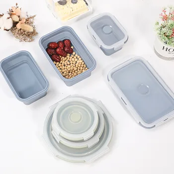 

4Pcs/set Silicone Outdoor Camping Tableware Sets Reusable Silicone Folding Lunch Box Portable Silicone Salad Bowl with Lid