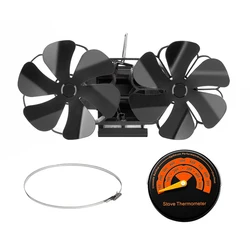 Black Fireplace Double-head High-efficiency Heat Dissipation 12 Pcs Original Wood Burner Silent High-temperature Fireplace Fan