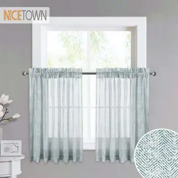 

NICETOWN 1pc Semitransparent Voile Linen Look Sheer Valance with Zig Zag Patterned Tier for Living Room Kitchen Window Cafe