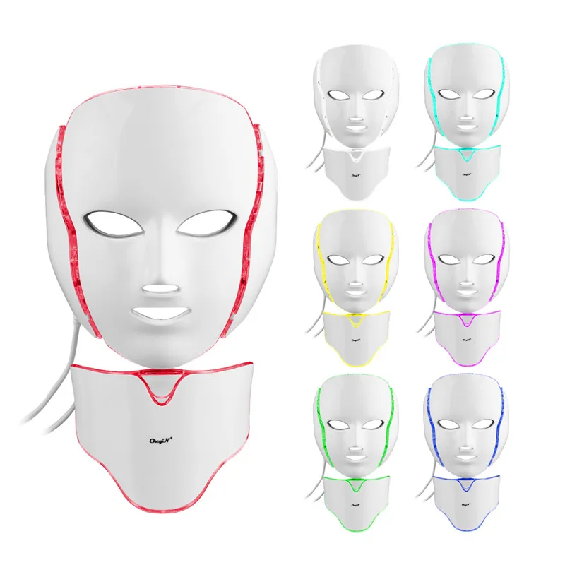

7 Colors LED Photon Therapy Facial Neck Mask Electric Microcurrent Face Skin Rejuvenation Lifting Wrinkle Acne Removal Massager