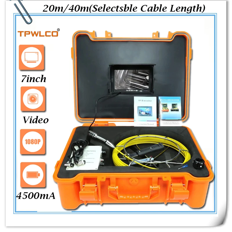 

23mm Waterproof Sewer Drain Camera Head Viewing Angle 120degree 20m/40m Cable 7" Pipeline Inspection Endoscope System With DVR