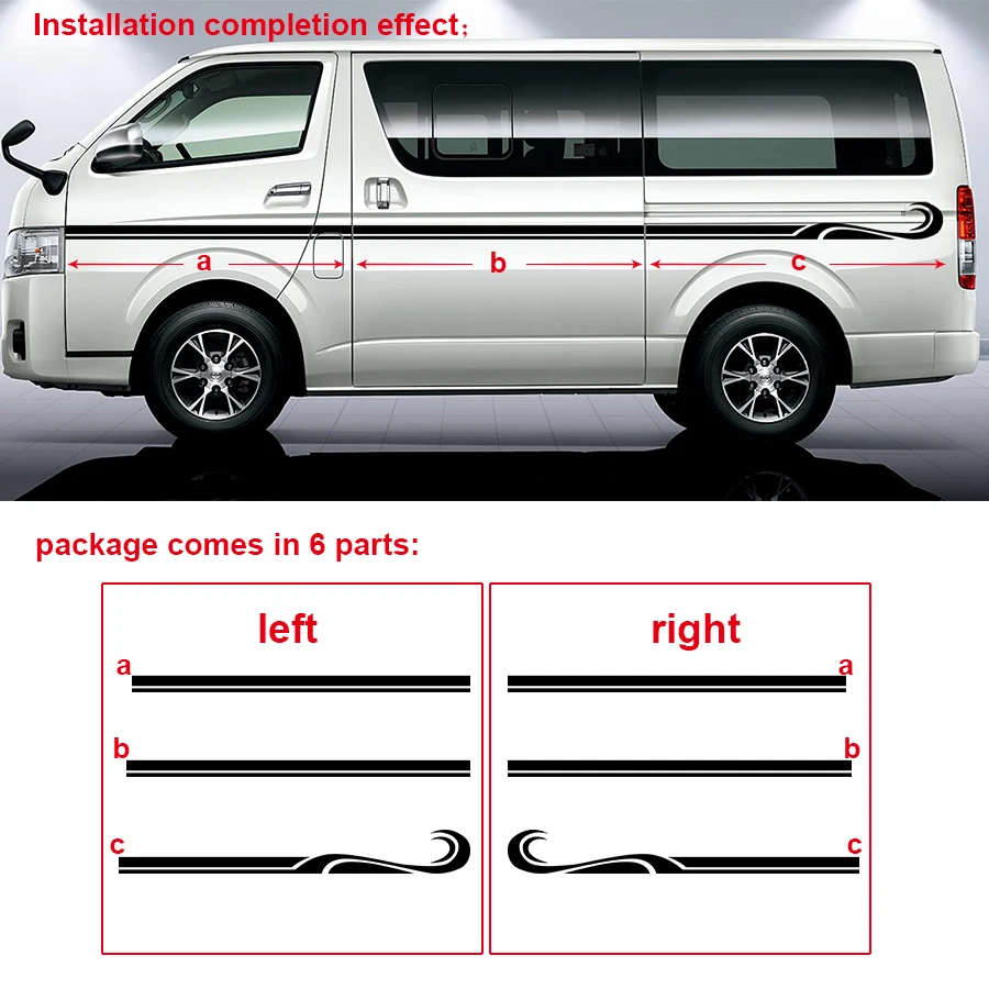 2 шт. волнистая линия Боковая дверь в полоску графическая виниловая Автомобильная наклейка для hiace