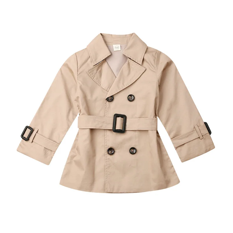 Girls Jacket Children's Double-breasted Lapel Trench Long Sleeve Coat Kids Winter Trench With Belt Casual Slim Fit Outerwear