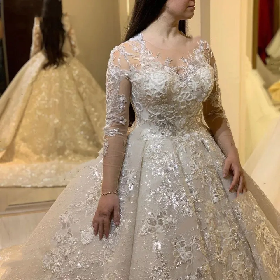 second hand wedding dresses Arabic Lace Wedding Gowns Appliqued Long Sleeves Ivory O Neck Bride Dresses 2022 Marry Muslim Dubai Princess White Wedding Dress bridal shower dress