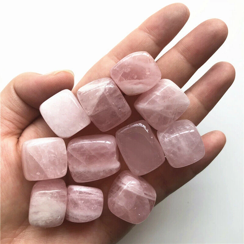 New Natural Pink Rose Quartz Crystal Semicircle Tumbled Stones Specimens Healing