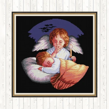 

Angels Guarding DIY Handmade Cross Stitch Sets Needlework Embroidery 14ct 11ct Count DMC Cotton Thread Printed Canvas DIY Crafts