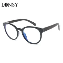 LONSY, модная женская круглая деревянная оправа для очков, анти синий светильник, прозрачные линзы, компьютерная оптическая оправа