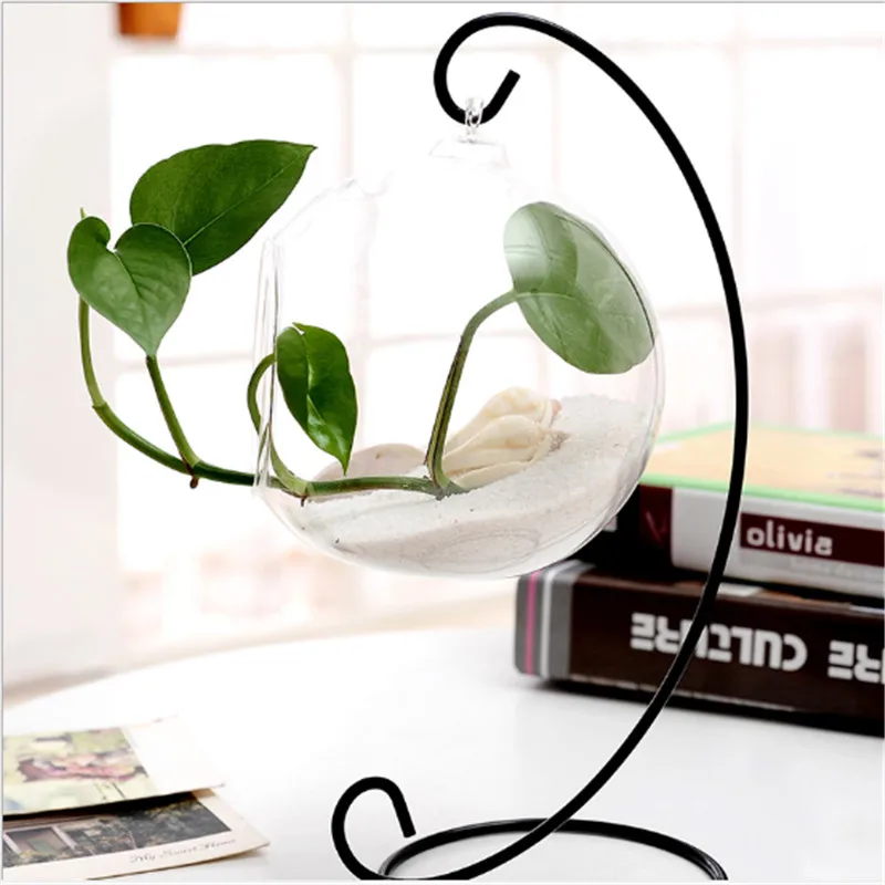 

Newest 1Pcs Semicircle Iron Shelf Micro Landscape Bottle Glass Ball Hanging Bracket Stand Rack Hook Hanger DIY Cabin Hook