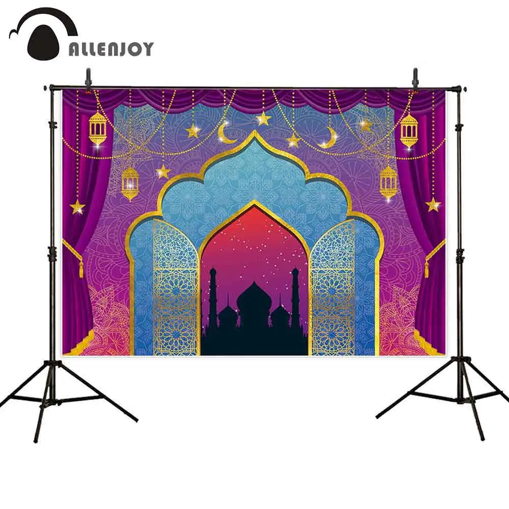 

Allenjoy Ramadan Kareem Aladdins background Indian Arabian moon stage arch curtain fairy photography backdrop birthday photocall
