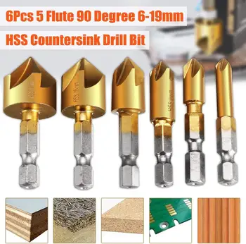 

Countersink Drill Bit 6 Pcs 1/4'' Hex Shank HSS 90 Degree Center Punch Tool Sets For Wood Quick Change Bit 6mm-19mm