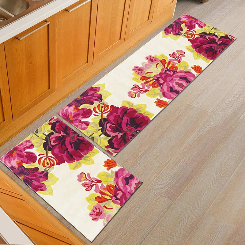 2 шт. цветочный узор Противоскользящий коврик на кухню прямоугольные Коврики для пола для гостиной моющийся ковер дверной коврик в спальню мягкий кухонный коврик