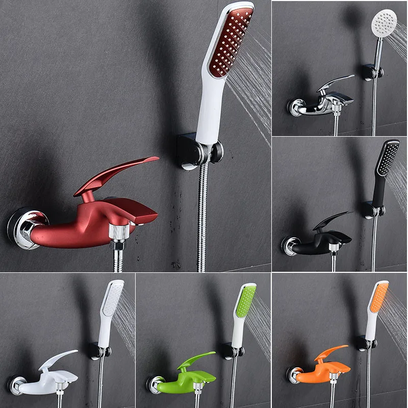 

Wall mounted bathroom Shower Faucet black/white/green/orange/chrome bathtub faucet with hand shower bath & shower faucets
