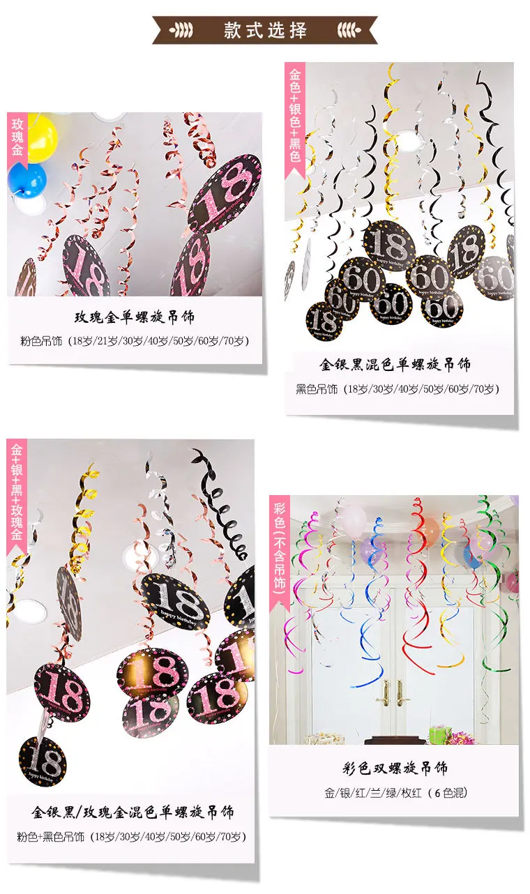Cross Border for PVC Spiral Hanging Decoration Bracelet Charm 18-Year-Old 30-Year-Old 60-Year-Old Birthday Decoration Party Back