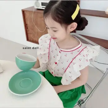 

2020 New Style Girls Printed Ruffles Shirt Summer Cotton Fashion Girls Blouse 2-7t QH457