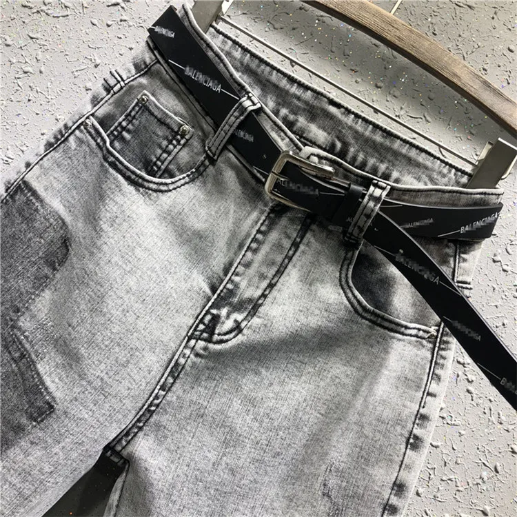 European Spring and Autumn New Patched Embroidered Letter Jeans Pants Loose Harem Trousers Female Students Denim Trousers