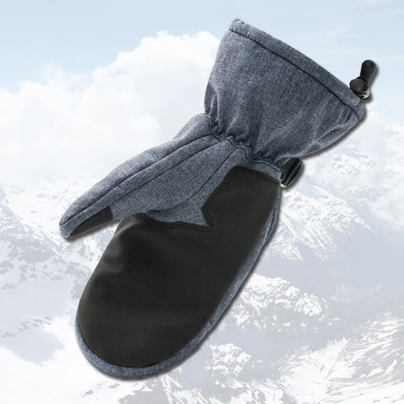 BOODUN Waterproof Unisex Ski Mittens PU Leather Outdoor Sports Thermal Winter Warm Gloves Optional Size