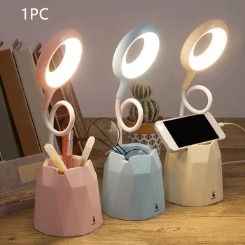

With Pen Holder Bedroom Rechargeable LED Multifunctional Bedside Table Lamp Study Office Flexible Hose Dormitory Touch Dimmable