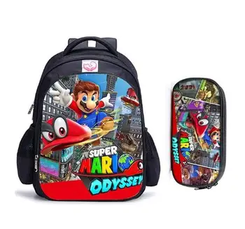 

16 inch Sonic Hedgehog Mario Bros Children Backpack Lovely Schoolbag Boys and Girls Orthopedic Backpack Sets Pencil Bag