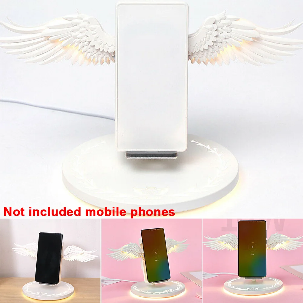 

Charging Dock Universal 10W Stand Angel Wings Mobile Phone Holder Station Plastic Fast Wireless Portable White Protection