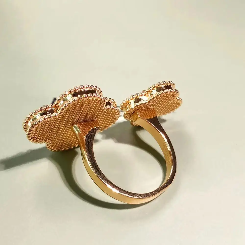 

Elegant Between The Finger 2 Flower Rings For Women Hot Brand Sterling Silver Ring Set Natural Real Stone Top Quality Bijou Gift