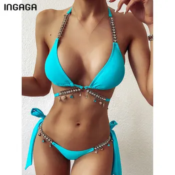 

INGAGA Push Up Bikinis Swimwear Women String Halter Swimsuits Bathing Suit Women Cross Bandage Biquini 2020 Bikini Set Beachwear