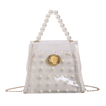 

AUAU-Summer Transparent Jelly Bag Beach Vacation Pearl Bag Casual Messenger Bag New Pearl Jelly Transparent Handbag Ladies Shoul