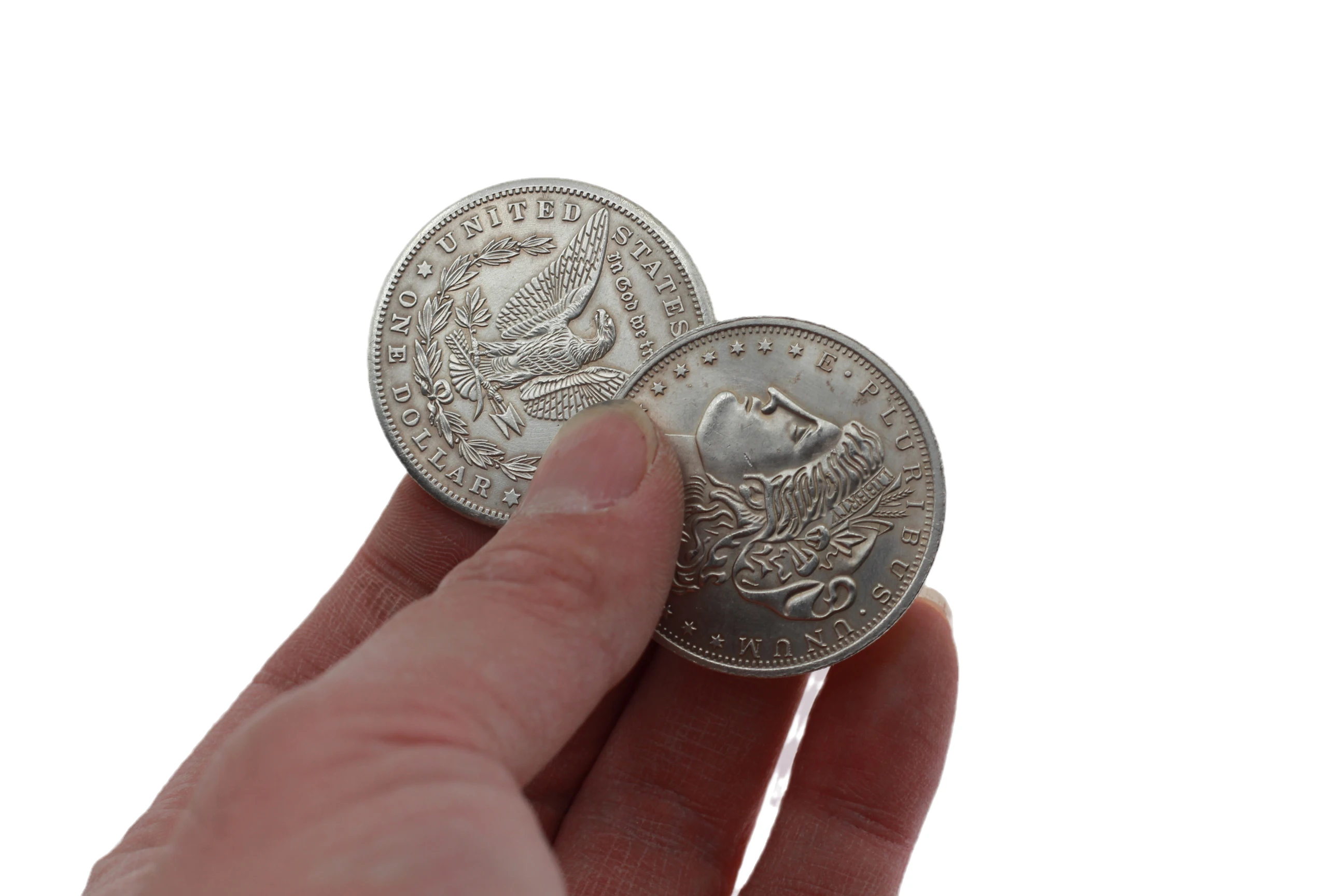 ZQION Acciaio Morgan Dollar (3,8 cm Dia) Moneta Trucco Magico Moneta Apparire/Scomparire Monete magiche Stadio illusioni Accessori mago, 10 pz/lotto