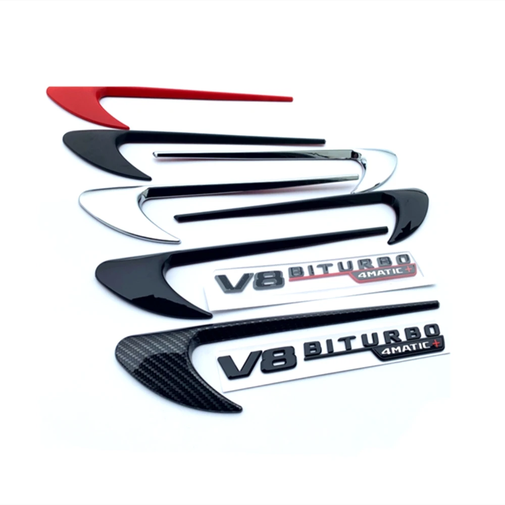 

2Pcs Vent Fender Trim Emblem Blade Logo V8 BITURBO 4MATIC+ For Mercedes Benz AMG V8 C200 C300 E300 E400 W213 Car Side Sticker