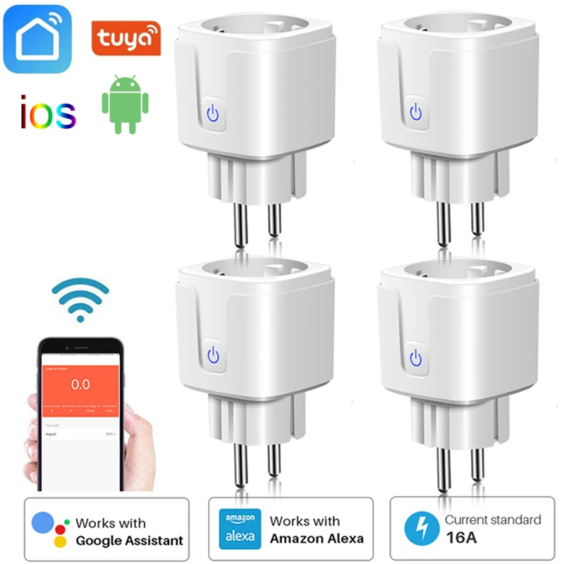 16A EU Tuya WiFi Smart Plug  Adaptor Remote Voice Control Power Monitor Outlet Timer Socket For Alexa Google Home Smartlife App 1