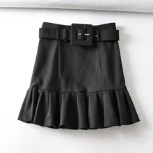 ZOEPO однотонные черные юбки с поясом на талии Женская модная повседневная юбка в складку женские элегантные тонкие мини юбки женские LD