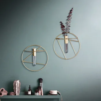

Geometric Circular Shape Glass Iron Gold Wall Vase Hanging Flowerpot Home Wedding Decoration Accessories For Hydroponics WF