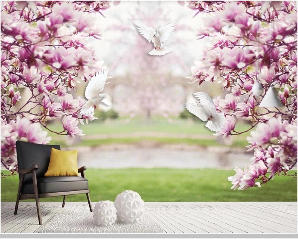 

Papel de parede flower magnolia pigeon 3d wallpaper living room sofa TV wall bedroom wall papers home decor restaurant mural