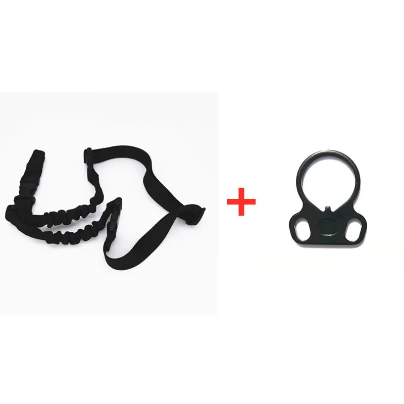 

AR15 Tactical Sling Rifle Single Point Sling Strap + Dual Plate Mount Bungee End Plate Mount Adapter Adjustable Hunting Strap