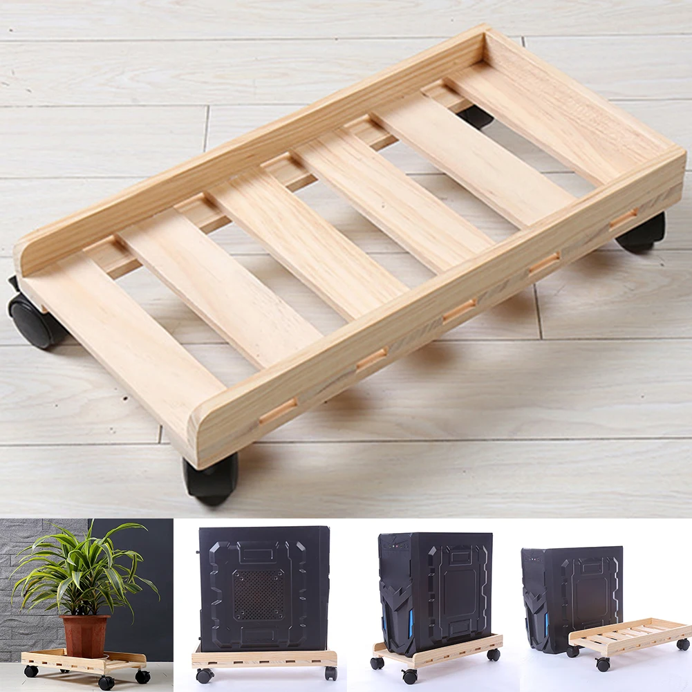 

Office Desktop Computer CPU Stand Caster Moving Tray PC Wooden Case Holder Heat Dissipation Rolling Wheels TowerAdjustable