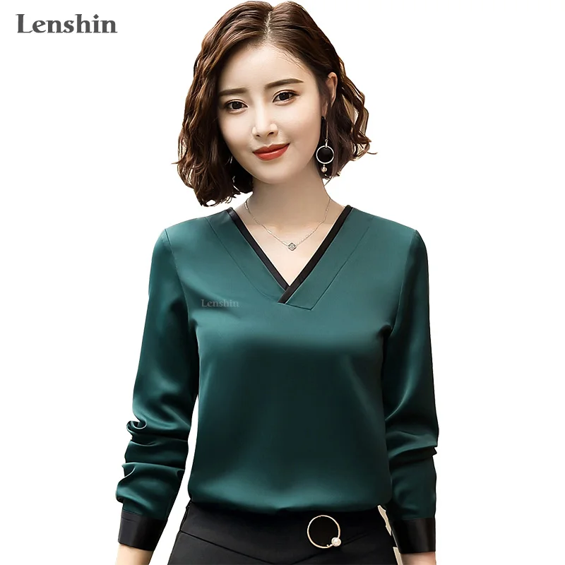 Женская рубашка с V образным вырезом длинным рукавом|Блузки| |