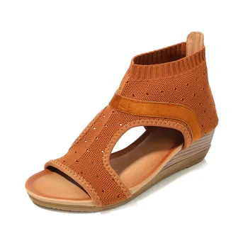 

Women Pumps Summer Ladies Wedge Bohemia Woman Soft Comfortable Open Toe Female Casual Med Heels Shoes 2020 New