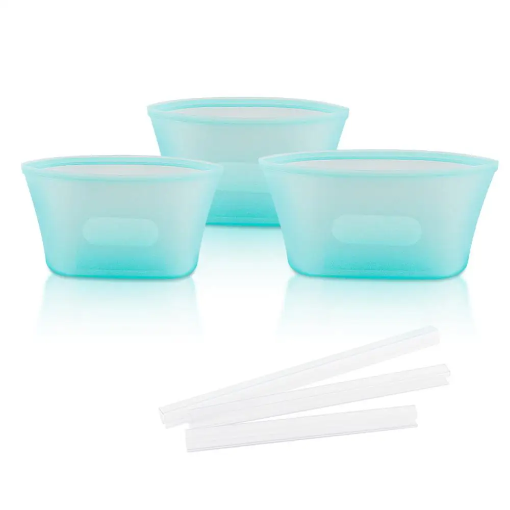Blue Bowl 3 шт силиконовые контейнеры для хранения продуктов миска для свежей еды органайзер для холодильника многоразовые стоьте вверх молнии закрывать мешок фрукты овощи чашка с уплотнением - Цвет: Blue Bowl
