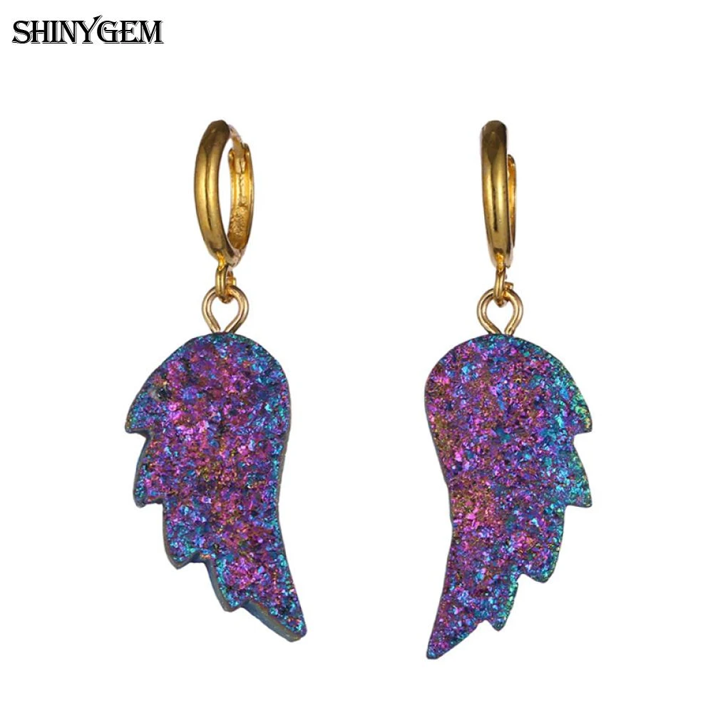 ShinyGem классические ангельские крылья из перьев натуральный кристалл серьги с