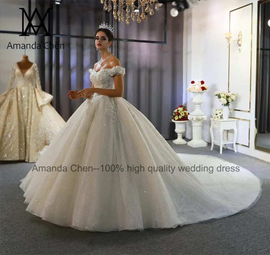 Vestidos de novia corte princesa с открытыми плечами 3D Цветы бальное платье свадебное платье